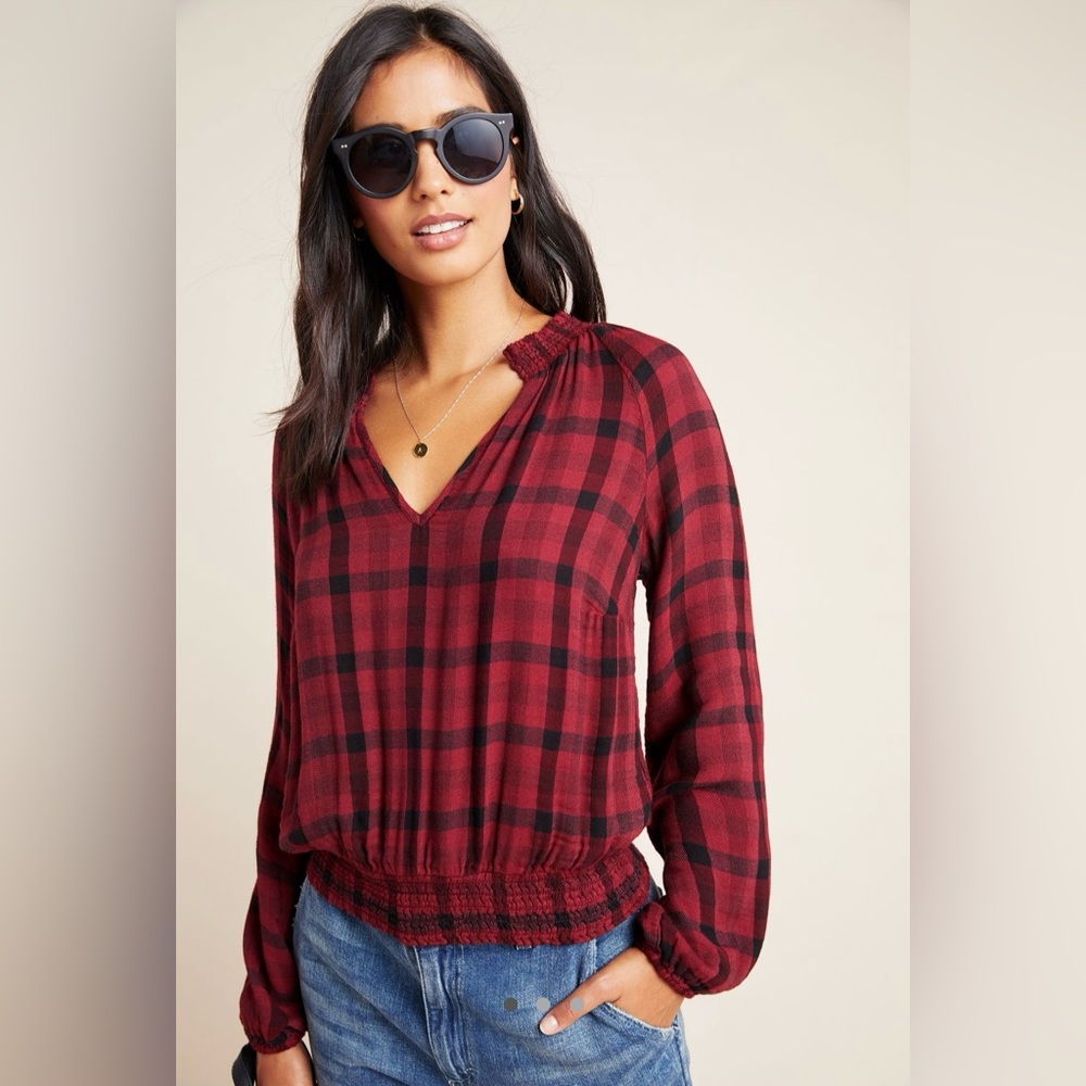 Cloth & Stone Sara Plaid Blouse by Anthropologie - Size XS